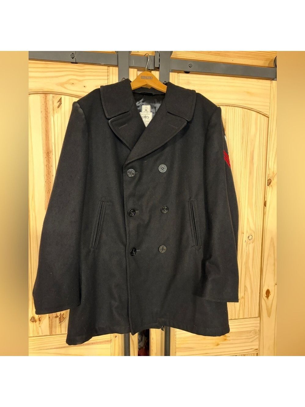 Navy Issued 100% Wool Made In USA Military Double Breasted Peacoat Overcoat 46L